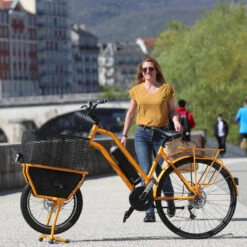 VÉLO CARGO COMPACT ELECTRIQUE 500w - CONFORT ORANGE -Vélo route Magasin velo cargo compact electrique 500w confort orange 4